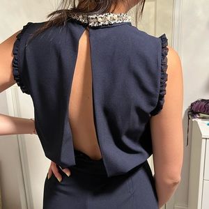 Zara Navy jumpsuit with pearls